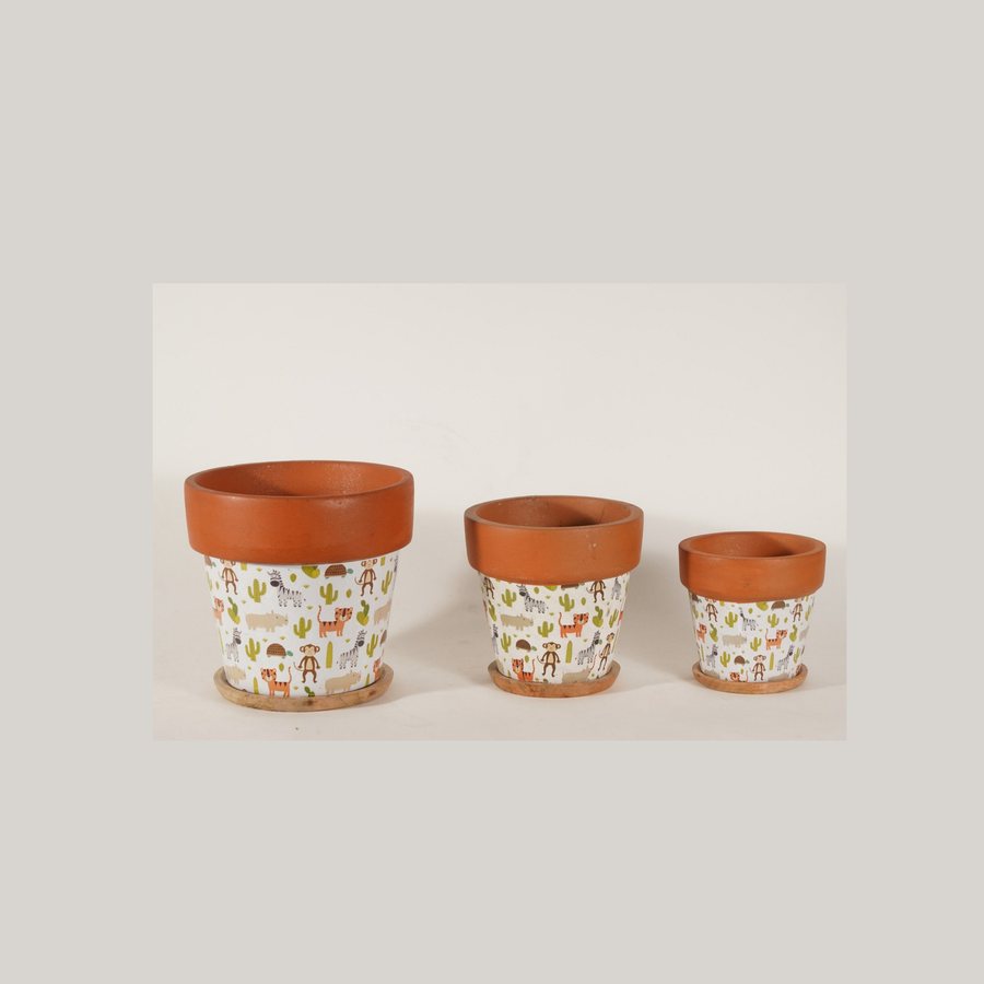 Kids Jungle Planter — Terracotta · natural, hand-painted · colour / pattern · tray optional