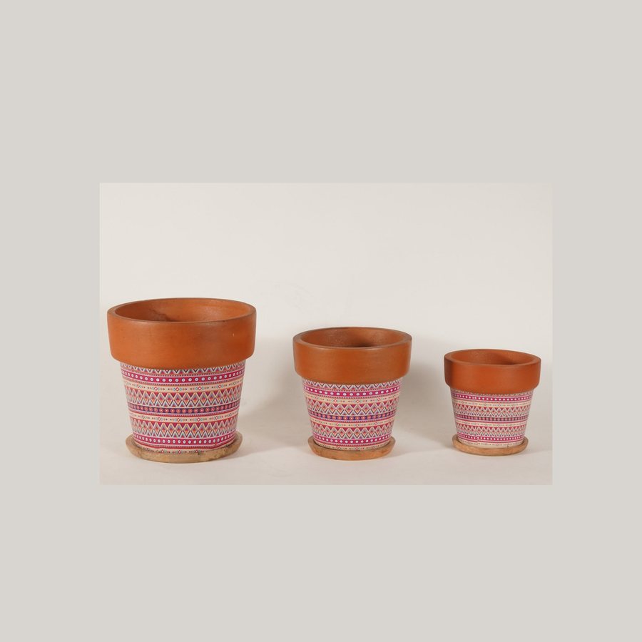 Vibrant Band Planter — Terracotta · natural, hand-painted · colour / pattern · tray optional