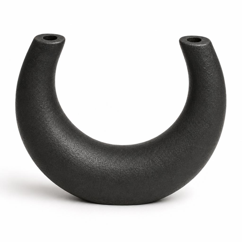 Khatam Crescent Cradle — Aluminium · Oxidised black on cast aluminium · 18 x 5.5 x 16