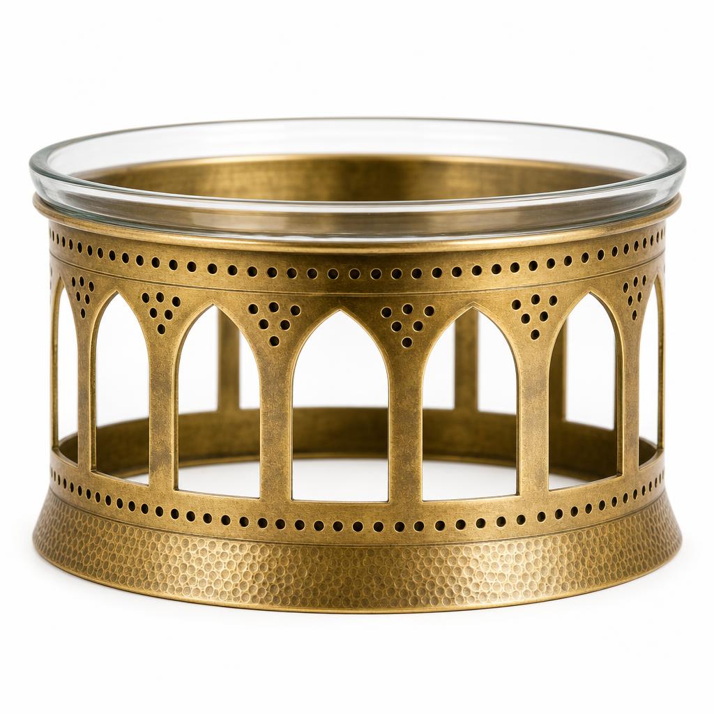 Khatam Arcade Date Drum — Solid Brass · Antique brass on solid brass · 22 x 22 x 9 including flare