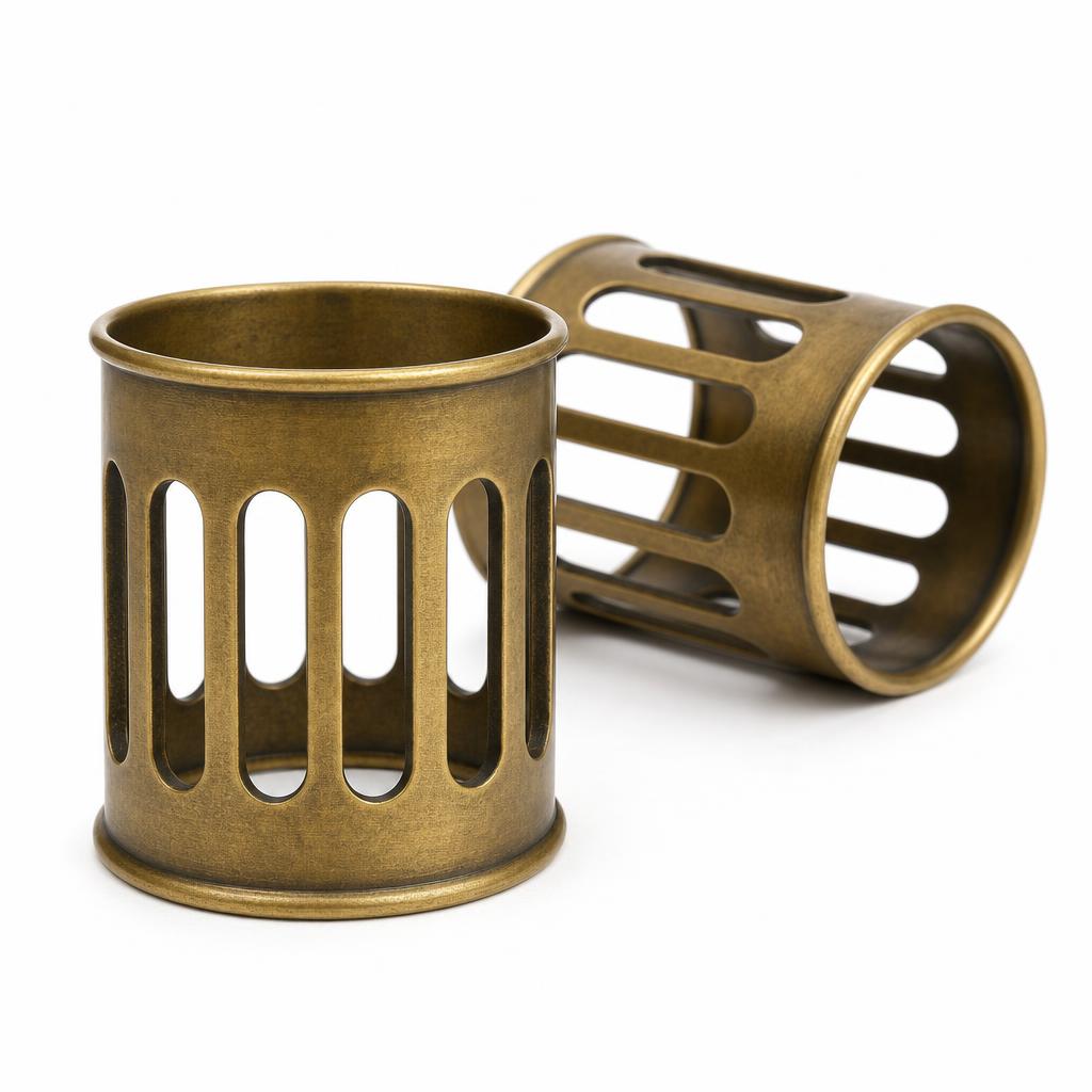 Khatam Arcade Votive Sleeve 8 — Aluminium · brass tone on aluminium · 6.7 dia x 8.0 (H)