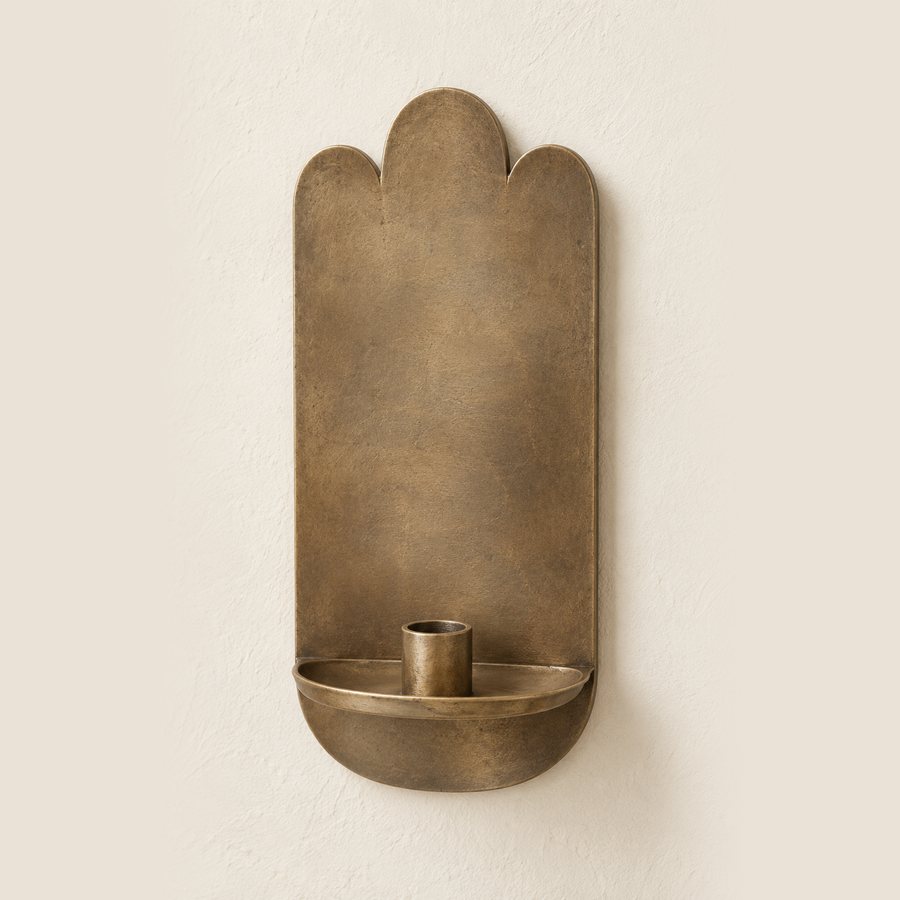 Three Scallop Crown Wall Sconce — Brass · Low sheen dark antique brass