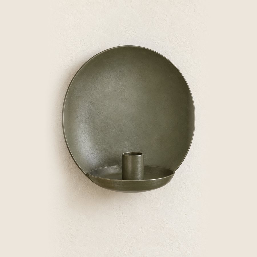 Round Disc Wall Sconce — Iron · Matte deep olive