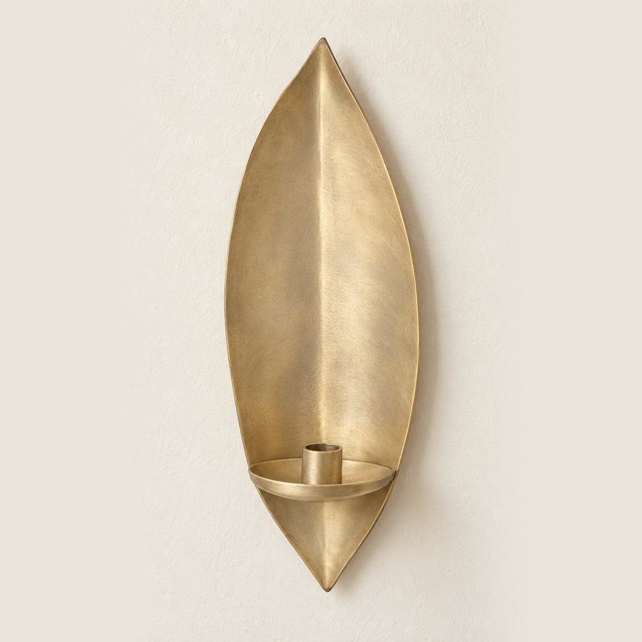 Single Leaf Wall Sconce — Brass · Muted warm satin brass