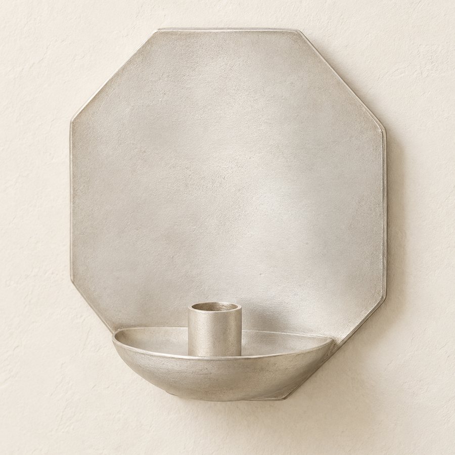 Broad Octagon Wall Sconce — Iron · Matte pewter silver