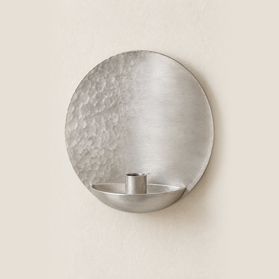 Half Hammered Disc Wall Sconce — Aluminium · Natural satin silver