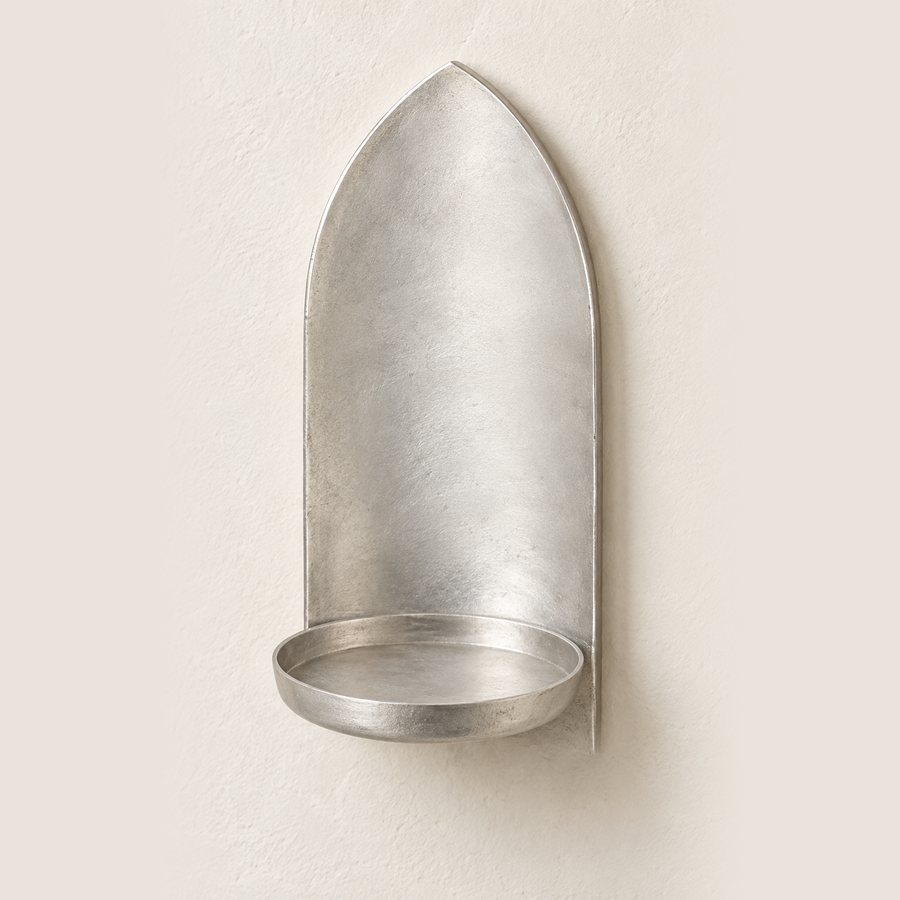 Single Pillar Dish Wall Sconce — Aluminium · Soft hand buffed silver
