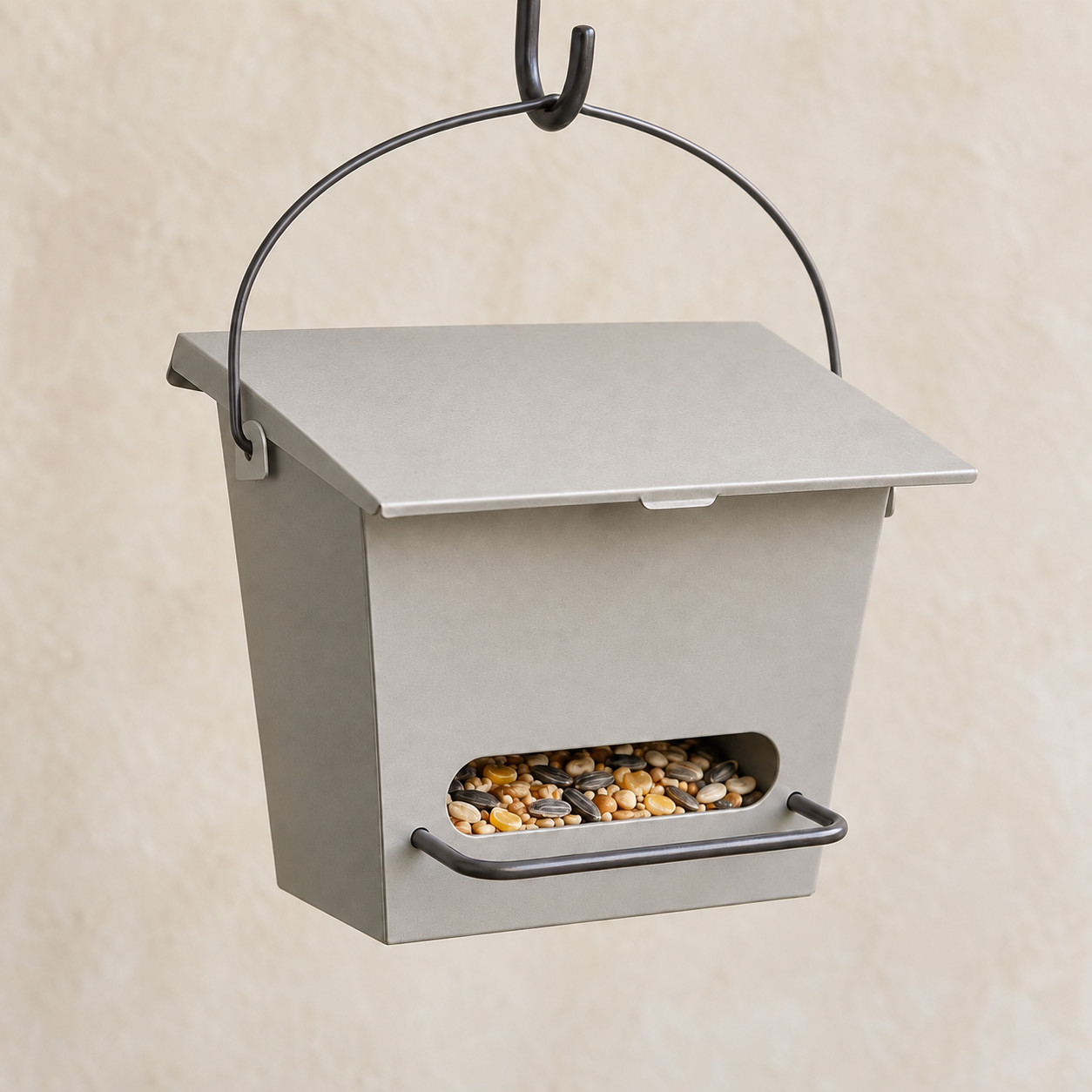 Fold Bird Feeder — Proposed coated mild steel · Warm chalk grey