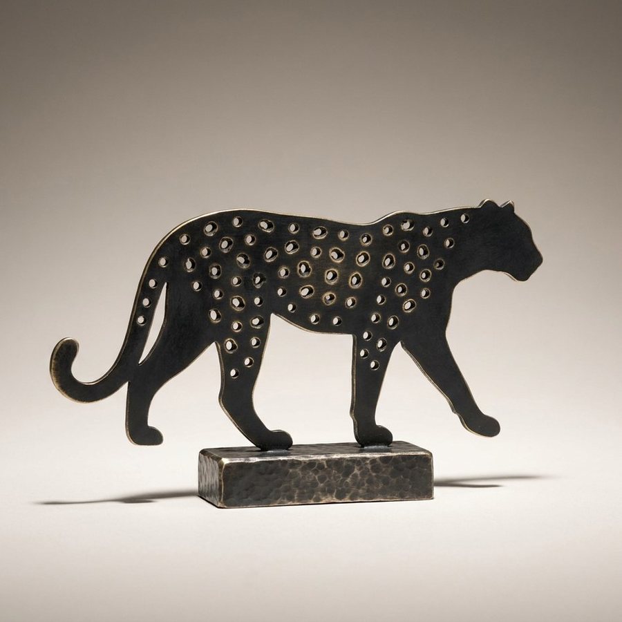 Leopard, Pierced Profile — pierced aluminium leopard in oxidised black from the TROPICANA collection