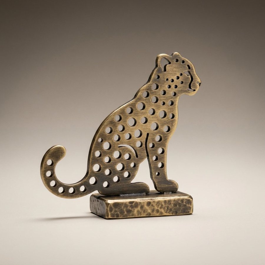 Leopard Cub, Pierced Profile — Pierced aluminium sheet · Antique Brass