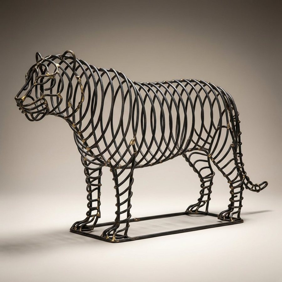 Bengal Tiger, Openwork Rod — tiger drawn entirely in hand-bent iron rod