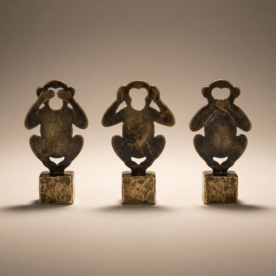 Monkey Trio, Set of 3 — Pierced brass sheet · Antique Brass