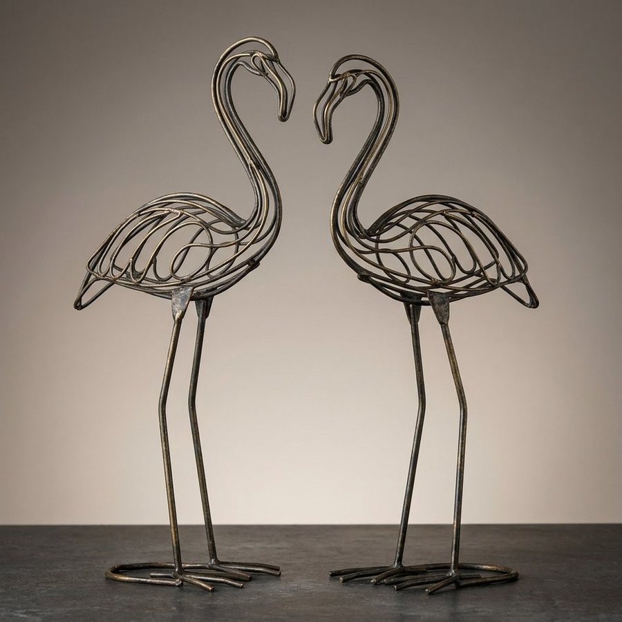 Flamingo Pair, Openwork Rod — Bent iron rod · Antique Brass