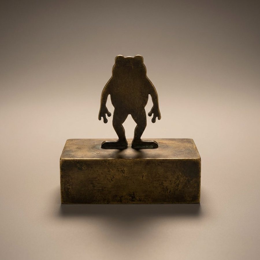 Frog Paperweight — Brass, flat profile on block · Antique Brass