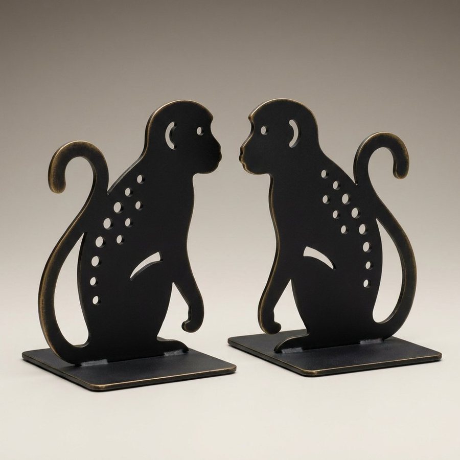 Monkey Bookends, Pair — Pierced aluminium sheet · Oxidised Black
