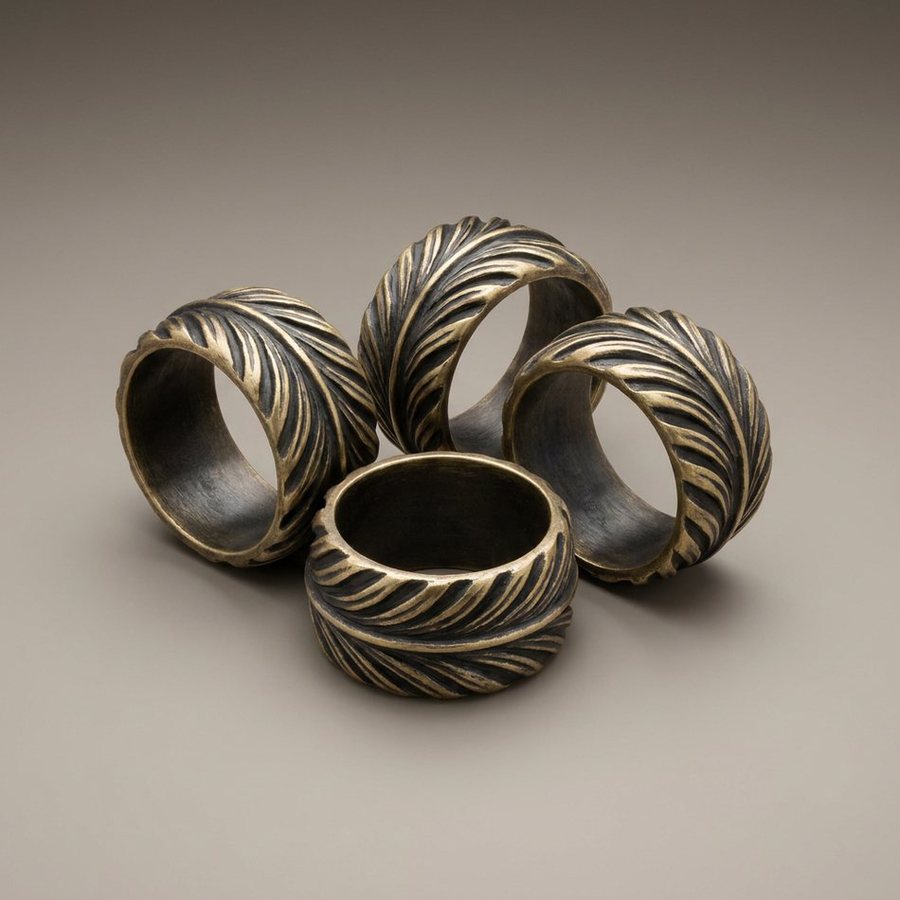 Palm Leaf Napkin Rings, Set of 4 — Brass · Antique Brass