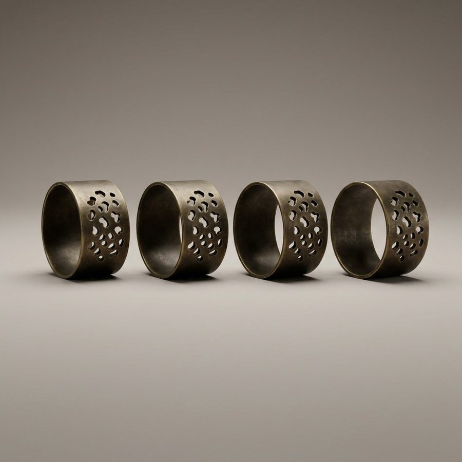 Leopard Rosette Napkin Rings, Set of 4 — Pierced brass · Antique Brass