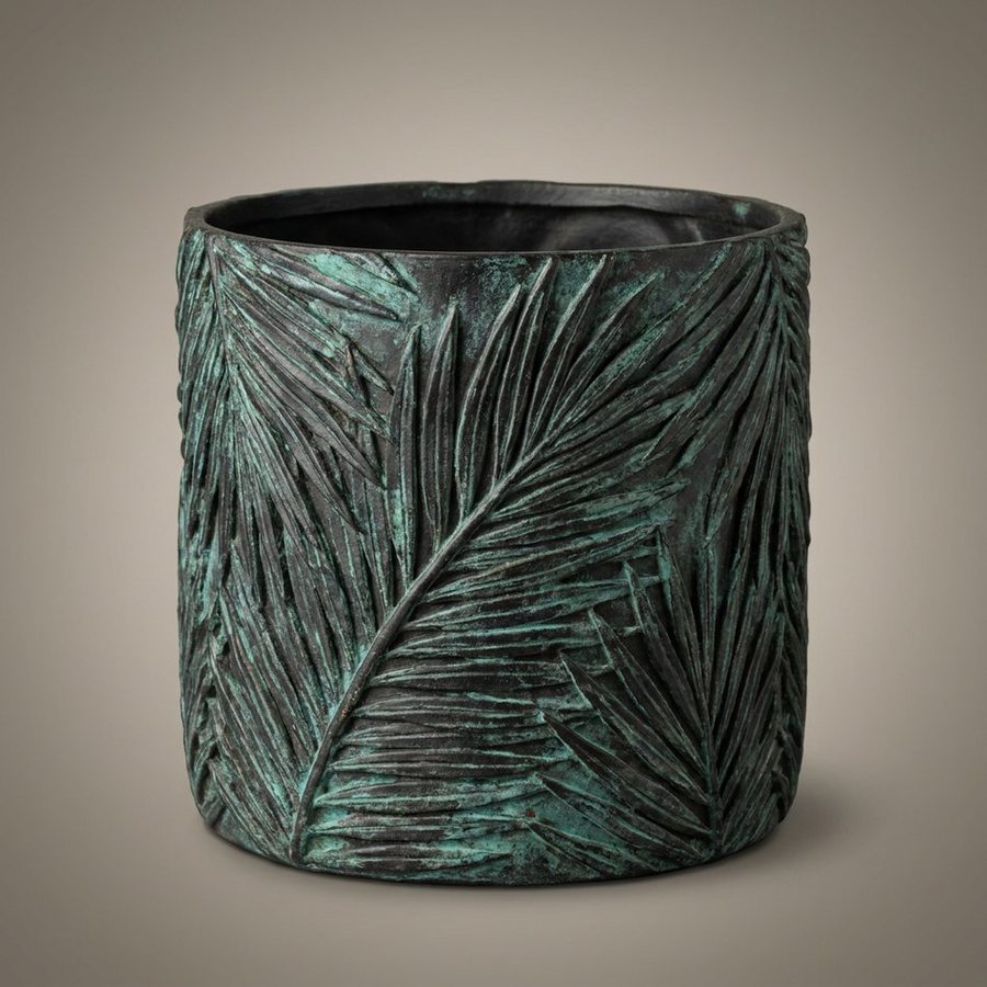 Palm Leaf Cachepot, 18 cm — Aluminium · Oxidised Black