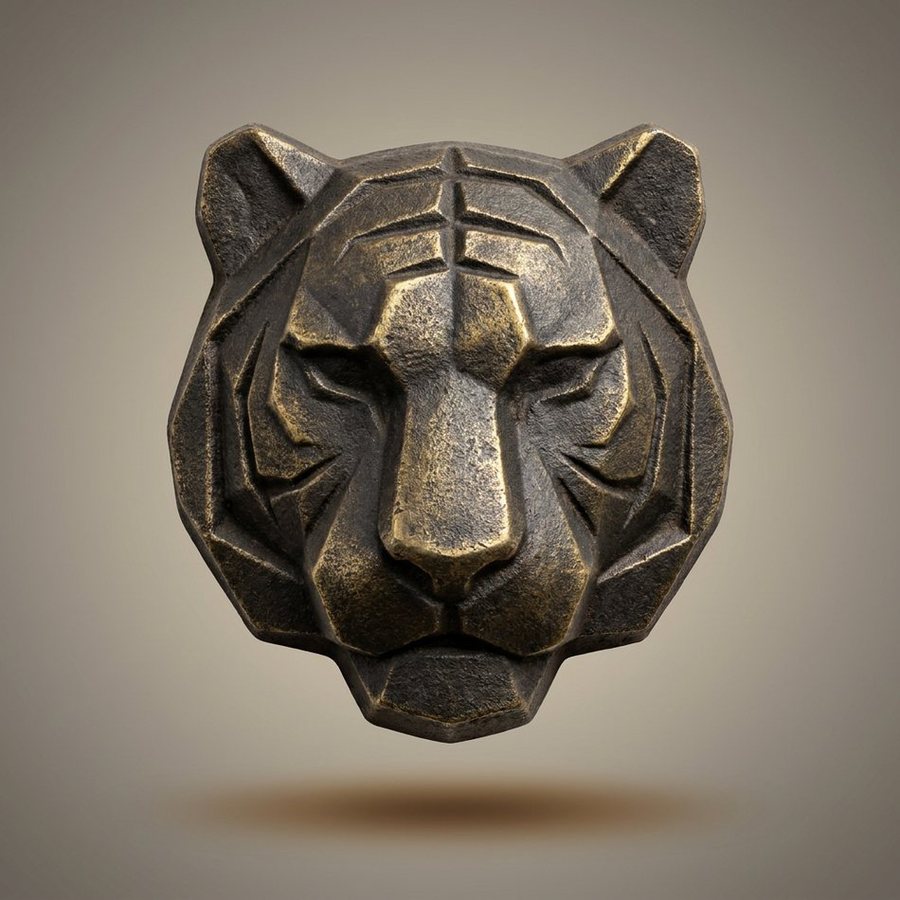Tiger Mask Wall Plaque — Cast aluminium relief · Oxidised Black