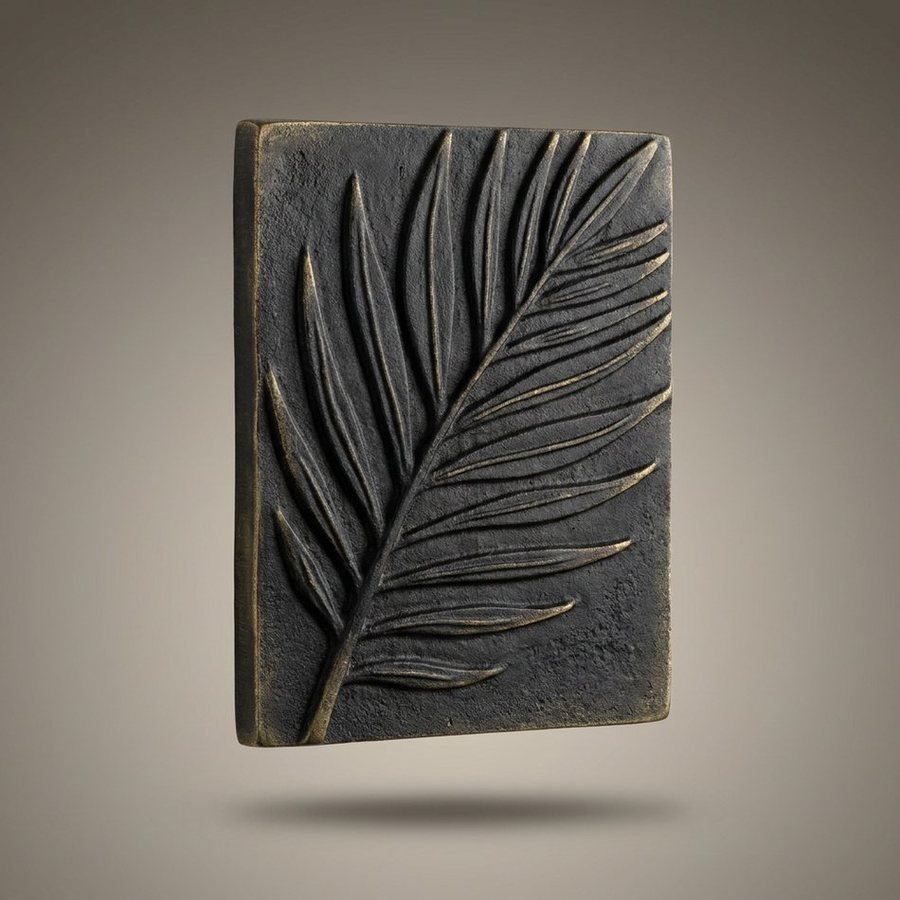 Palm Frond Wall Relief, 40 cm — Cast aluminium relief · Oxidised Black