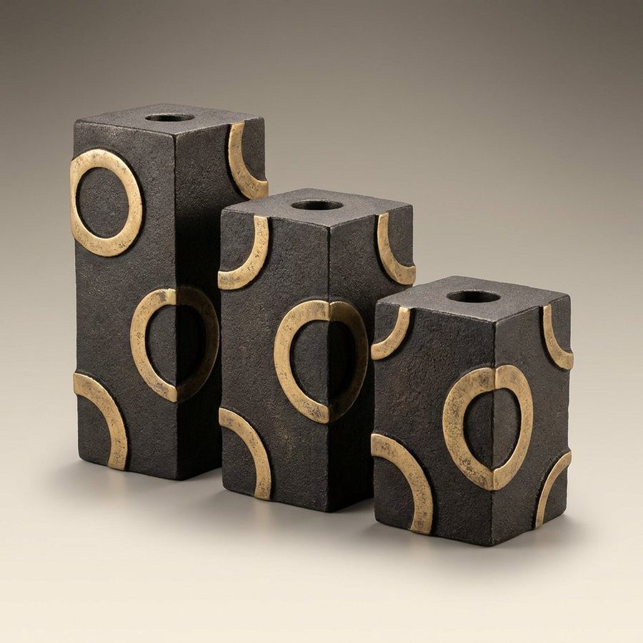 Rosette Candle Blocks, Set of 3 — Solid cast aluminium · Oxidised Black