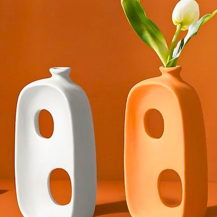 Elongated Cut-Out Vase — Ceramic · matte glaze · pierced silhouette