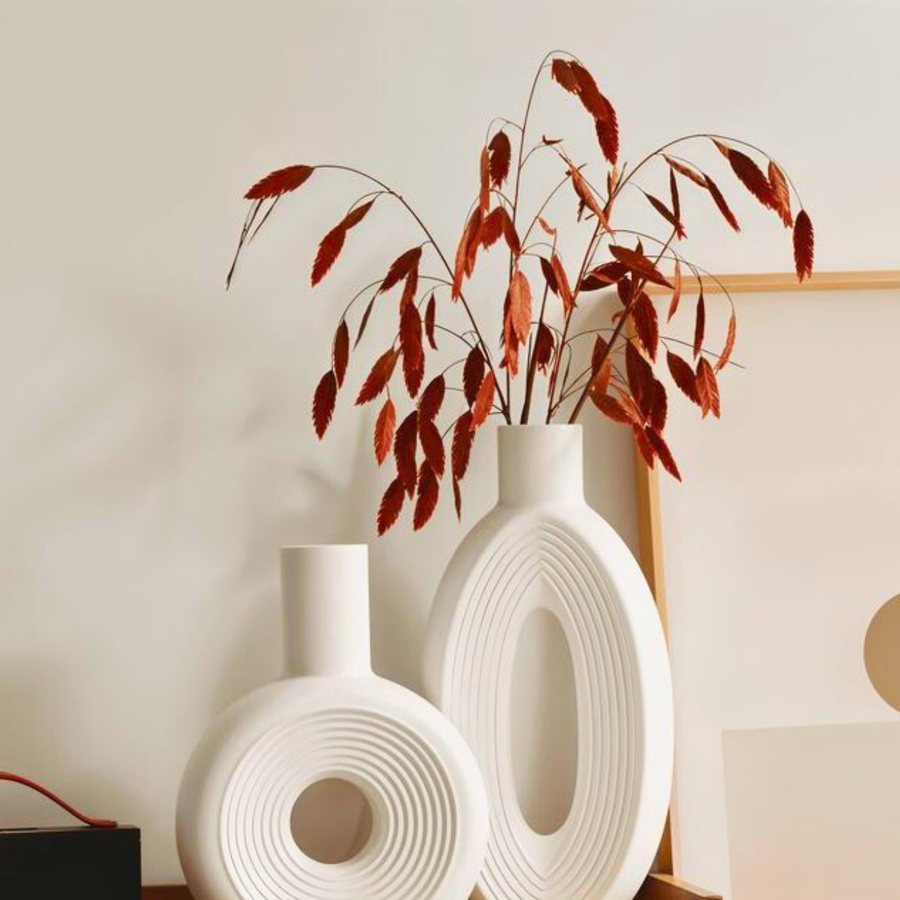 Ribbed Oval Sculptural Vase — Ceramic · ribbed relief · two sizes