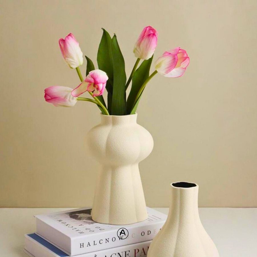 Pedestal Bulb Vase — Ceramic · matte cream glaze · footed