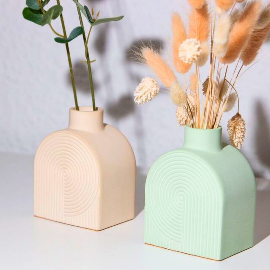 Arch Embossed Vase — Ceramic · embossed arch relief · matte