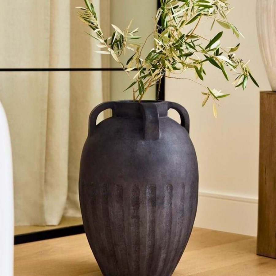 Ribbed Amphora Vase — Terracotta · fluted body · twin handles