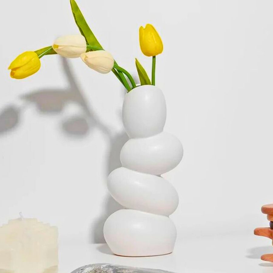 Pebble Stack Vase — Ceramic · sculpted pebble stack · gloss