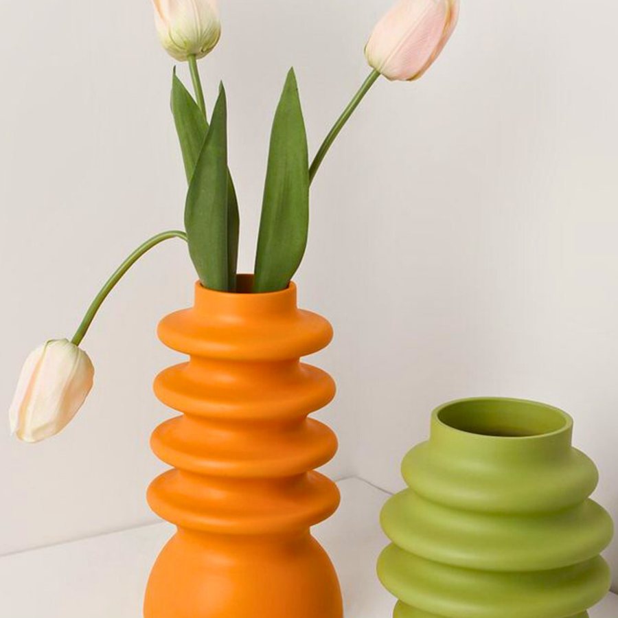 Tiered Ridge Vase — Ceramic · stepped ridges · two sizes
