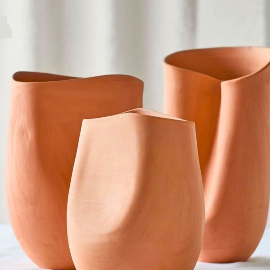 Free-Form Open Vessel — Terracotta · pinched open rim · matte