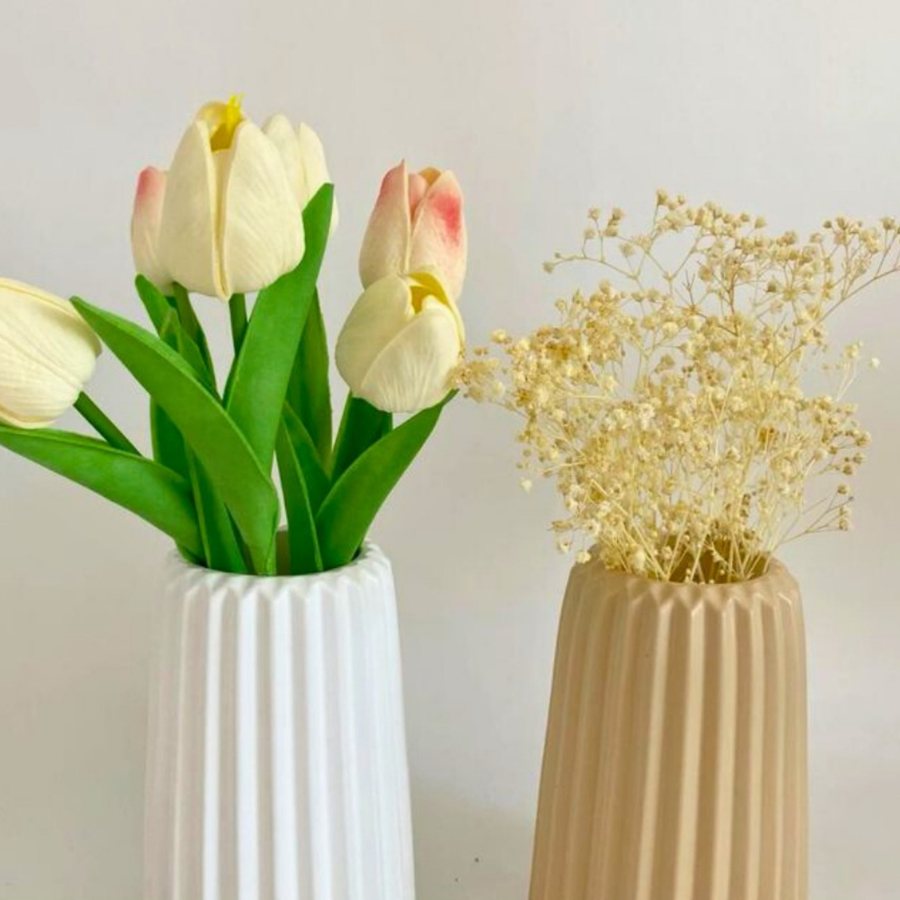 Ridged Cylinder Vase — Ceramic · vertical ridges · two tones