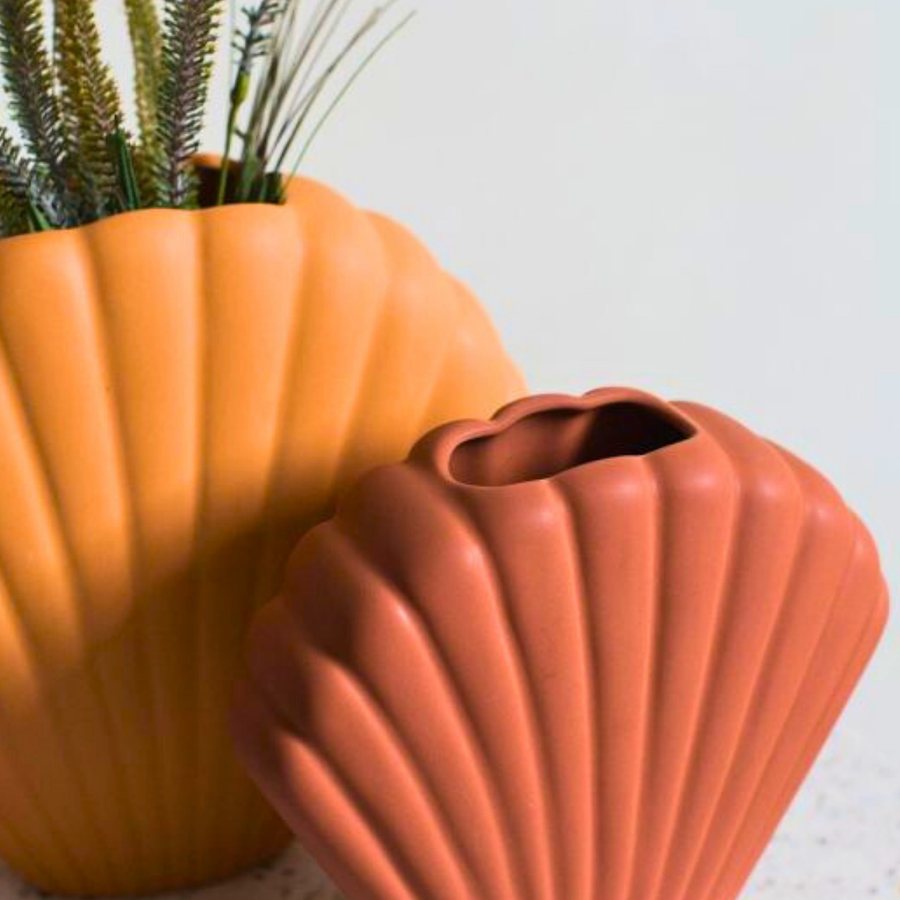 Fluted Shell Vase — Ceramic · fan-fluted shell form · matte
