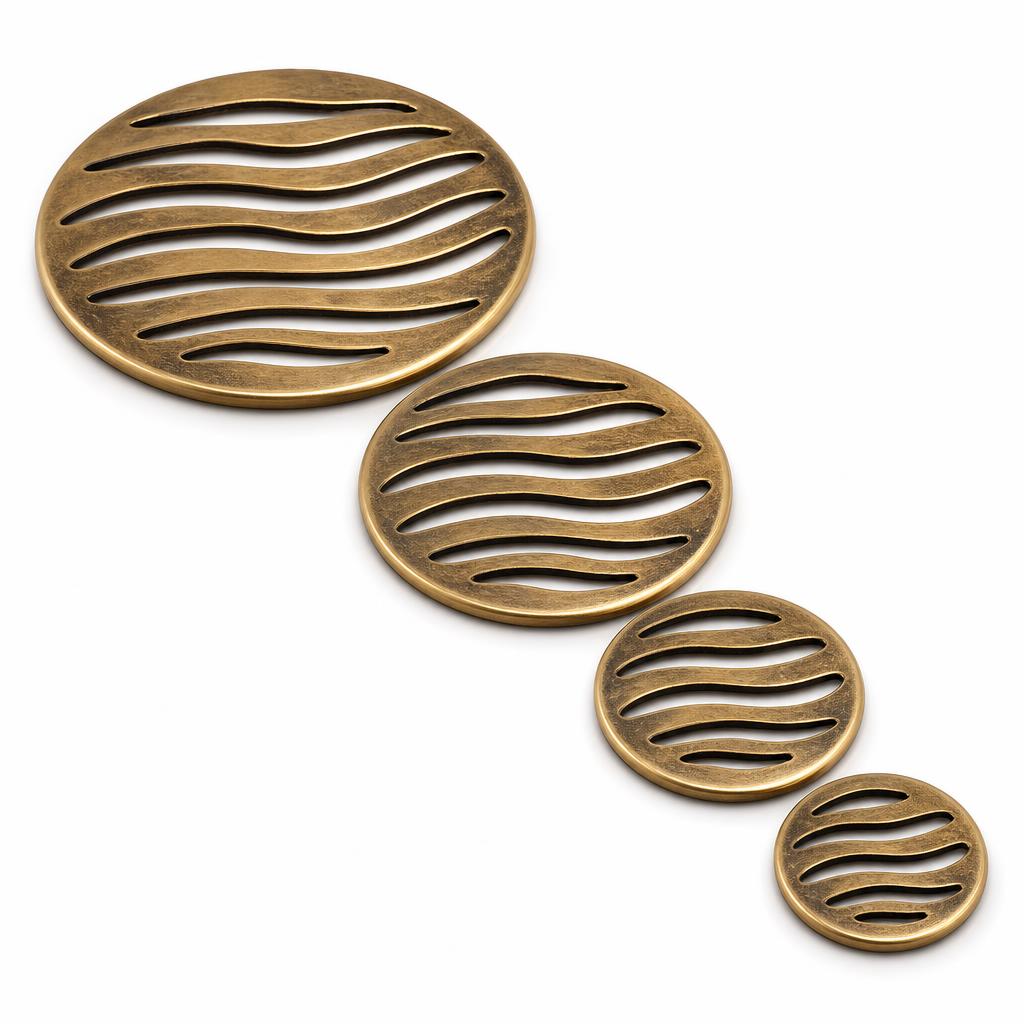 Pierced Brass Disc Set 4 — Solid Brass · Antique brass on solid brass · discs 15