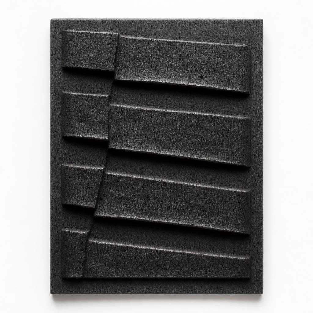 Strata Relief Plaque 30 — Aluminium · Oxidised black · 30 H x 22 W x 1.36 average section