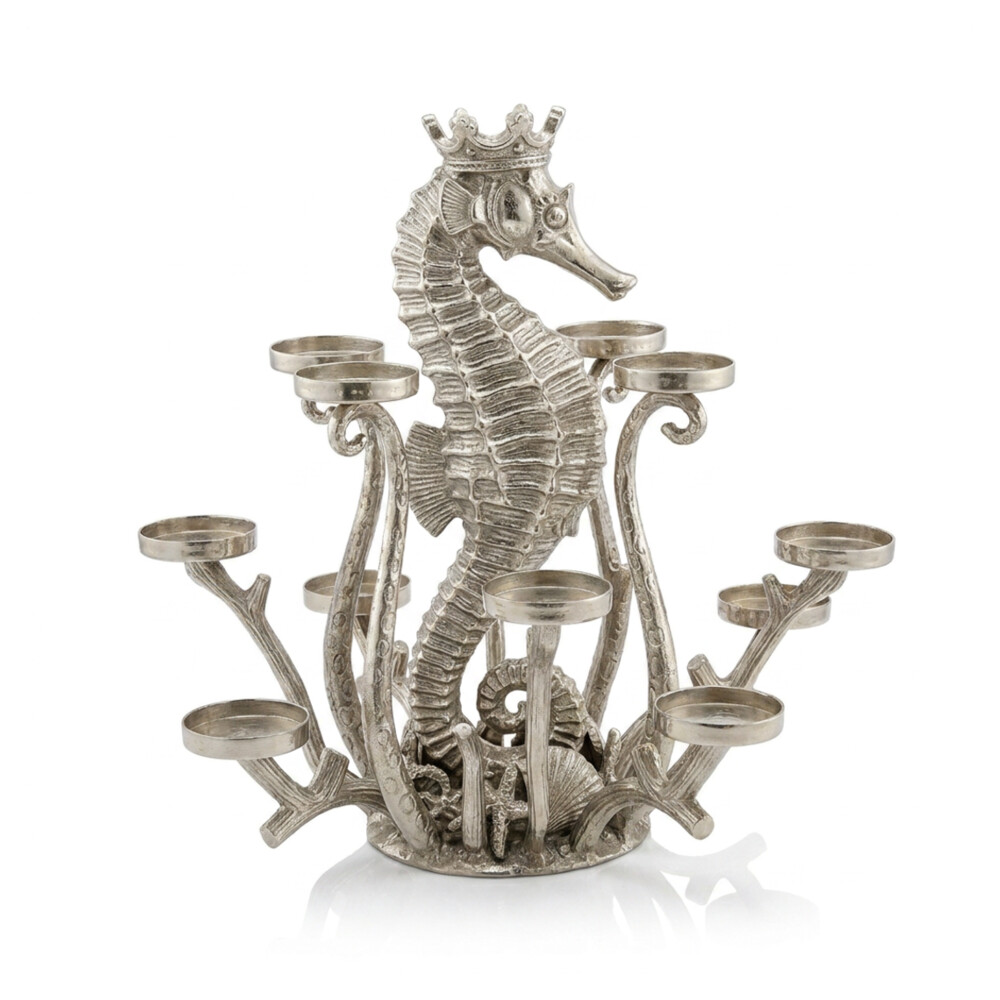 Silver seahorse marine candle stand