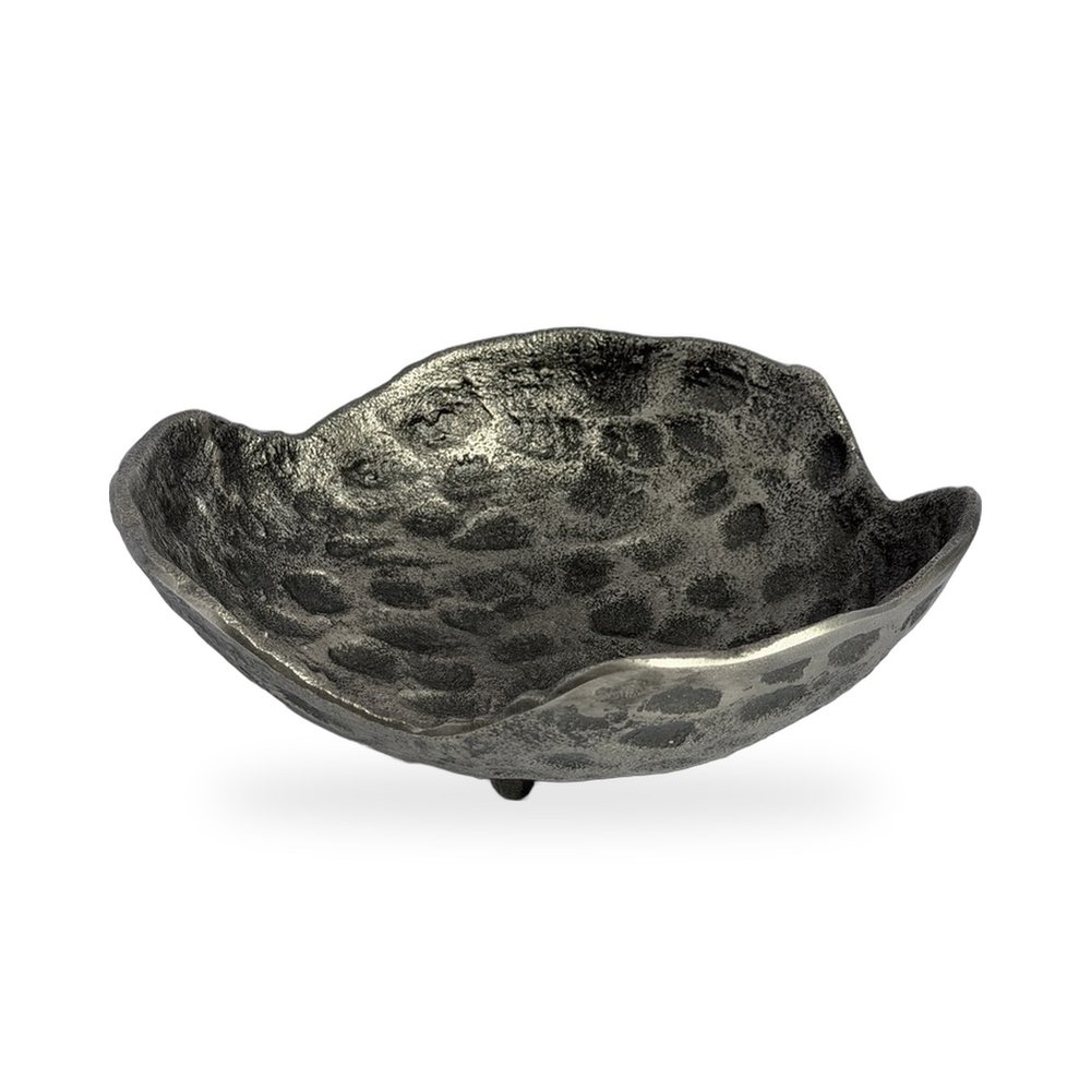 Purnima Hammered Aluminium Bowl Set of Two — large bowl, side view with its wavy rim