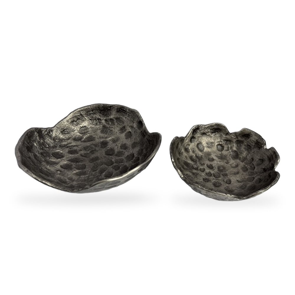 Purnima Hammered Aluminium Bowl Set of Two — both bowls seen from above, showing the hammered dimples inside