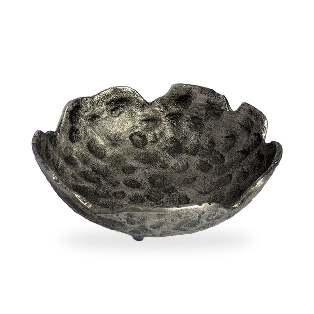 Purnima Hammered Aluminium Bowl Set of Two — inside the small bowl and its scalloped rim