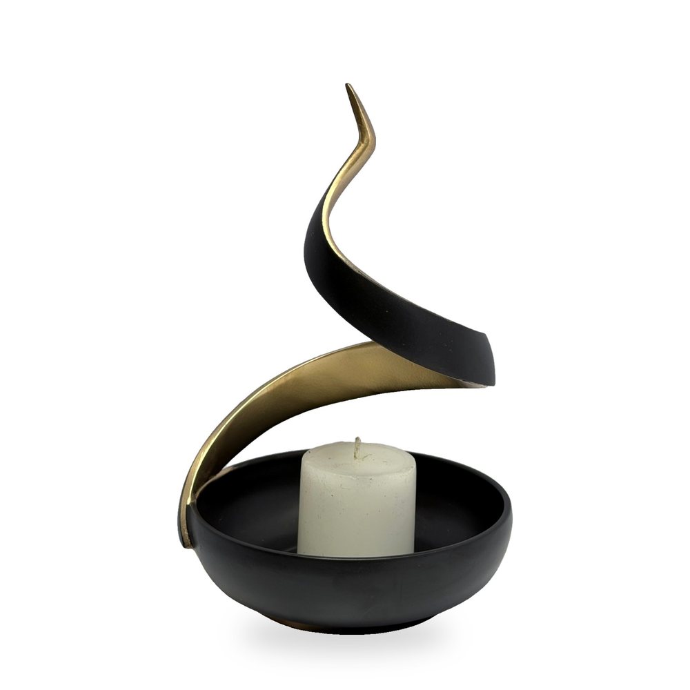 Snake Spiral Pillar Candle Holder — gold inner face of the ribbon