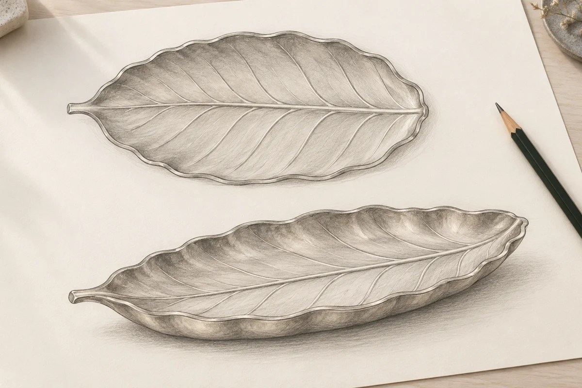 concept sketch of a leaf-shaped decorative tray