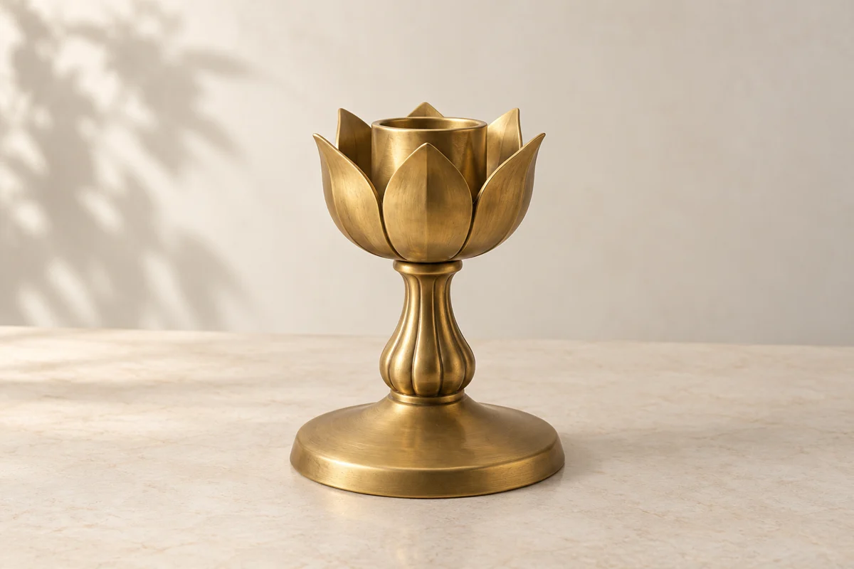 brass-tone lotus candle holder mockup